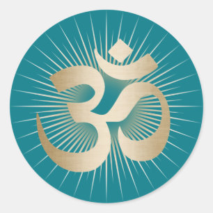 Yoga & Meditation Gold Rays Om Mantra Elegant Classic Round Sticker
