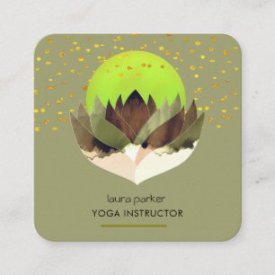 Yoga Meditation Green Lime Lotus Flower Massage  Square Business Card