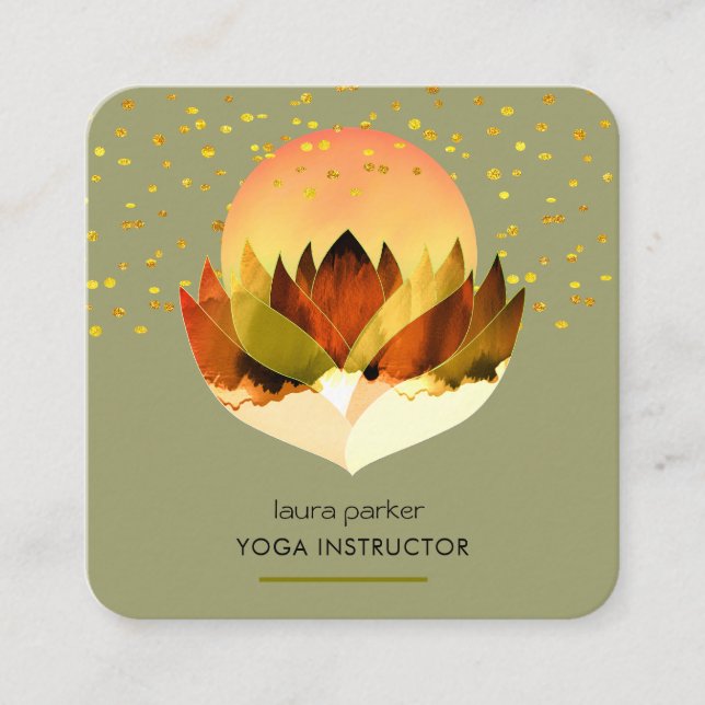 Yoga Meditation Green Lime Lotus Flower Massage  Square Business Card (Front)