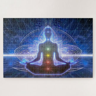 YOGA MEDITATION IN LOTUS POSITION WITH CHAKRA JIGSAW PUZZLE