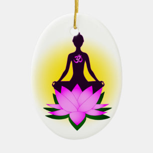 Yoga meditation in pink lotus flower ceramic ornament