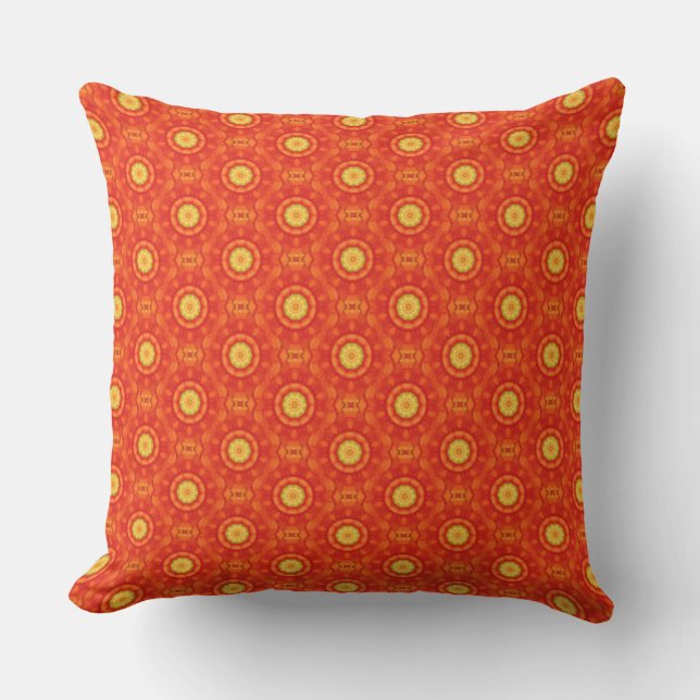 Yoga meditation inspired art design orange yellow cushion (Front)