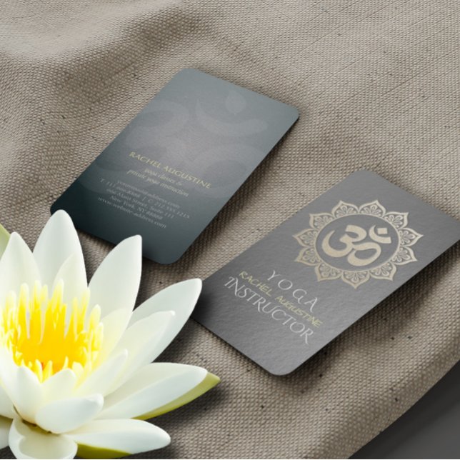 YOGA Meditation Instructor Black Gold OM Mandala Business Card (Creator Uploaded)