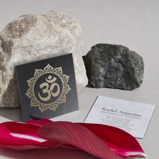 YOGA Meditation Instructor Black Gold OM Mandala Square Business Card (Creator Uploaded)