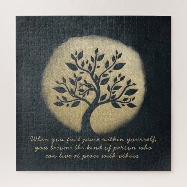 Yoga Meditation Instructor Black Gold Tree Quotes Jigsaw Puzzle (Vertical)