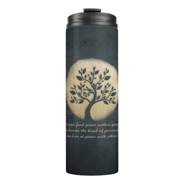 Yoga Meditation Instructor Black Gold Tree Quotes Thermal Tumbler (Front)