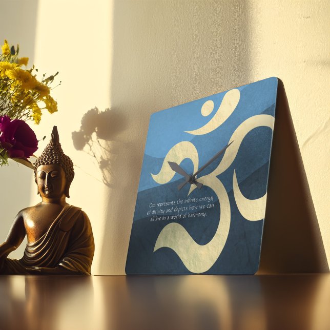 Yoga Meditation Instructor Blue and Gold OM Symbol Square Wall Clock (Creator Uploaded)