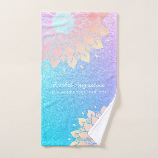 Yoga Meditation Instructor Blue Gold Mandala Quote Bath Towel Set (Hand Towel)