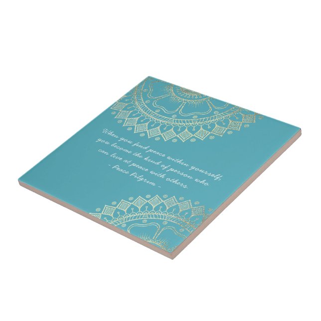 Yoga Meditation Instructor Blue Gold Mandala Quote Ceramic Tile (Side)