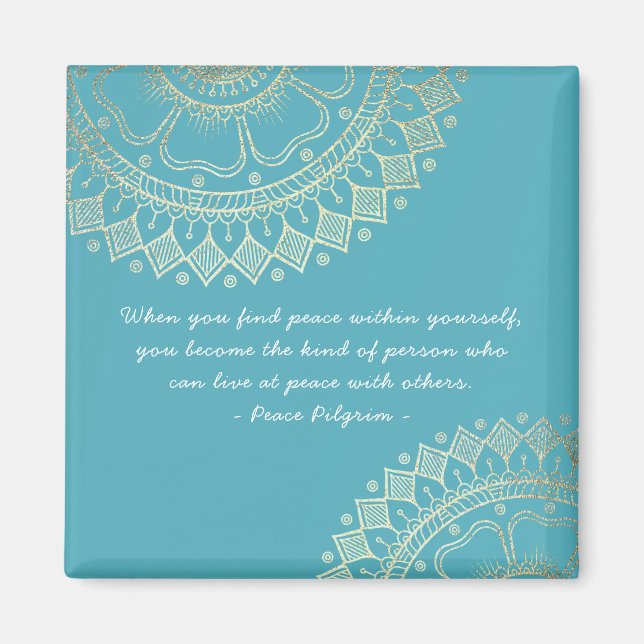Yoga Meditation Instructor Blue Gold Mandala Quote Magnet (Front)