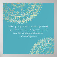 Yoga Meditation Instructor Blue Gold Mandala Quote