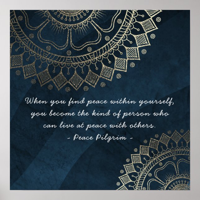 Yoga Meditation Instructor Blue Gold Mandala Quote Poster (Front)