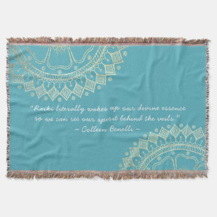 Yoga Meditation Instructor Blue Gold Mandala Quote Throw Blanket
