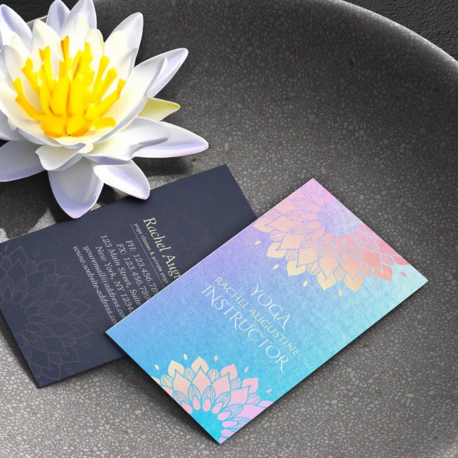 Yoga Meditation Instructor Blue Rose Gold Mandala Business Card (Creator Uploaded)