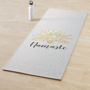 Yoga Meditation Instructor Chic White & Gold Lotus Mat