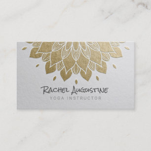 YOGA Meditation Instructor Chic White Gold Mandala Business Card