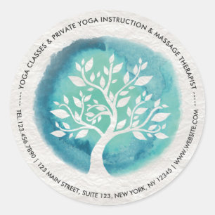 Yoga Meditation Instructor Elegant Watercolor Tree Classic Round Sticker