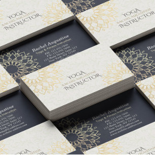 Yoga Meditation Instructor Gold Floral Mandala Business Card
