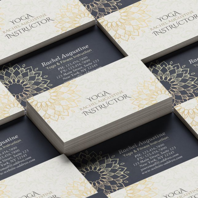Yoga Meditation Instructor Gold Floral Mandala Business Card (Creator Uploaded)