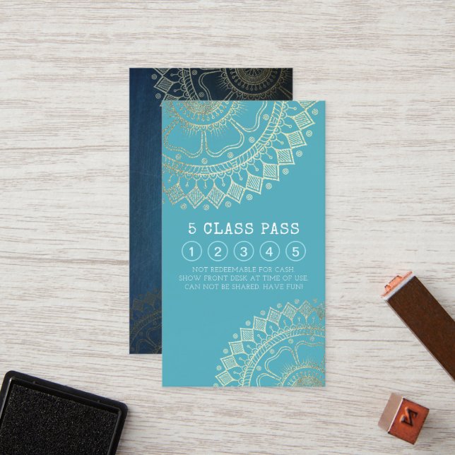 Yoga Meditation Instructor Gold Mandala Class Pass Loyalty Card (Front/Back In Situ)