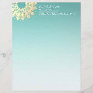 Yoga Meditation Instructor Gold Mandala Flowers Custom Letterhead
