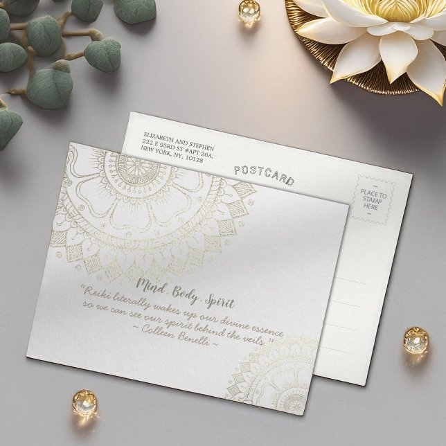 Yoga Meditation Instructor Gold Mandala Flowers Postcard (Creator Uploaded)
