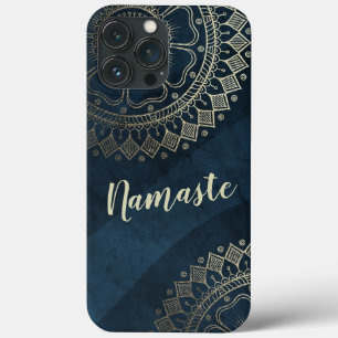Yoga Meditation Instructor Gold Mandala Navy Blue iPhone 13 Pro Max Case