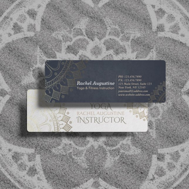 Yoga Meditation Instructor Gold Mandala Navy Blue Mini Business Card (Creator Uploaded)