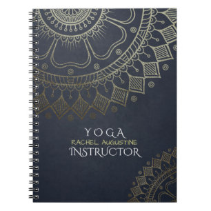 Yoga Meditation Instructor Gold Mandala Navy Blue Notebook