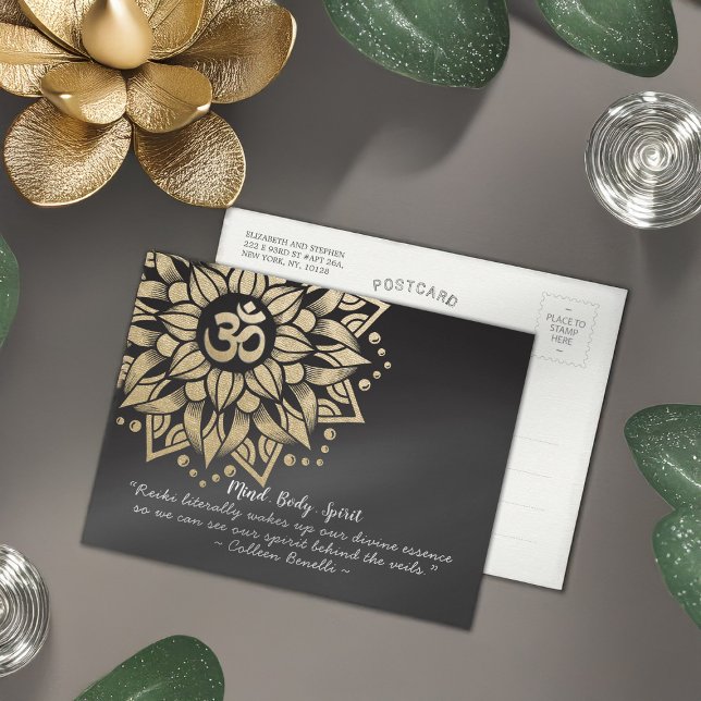 Yoga Meditation Instructor Gold Mandala Om Symbol Postcard (Creator Uploaded)