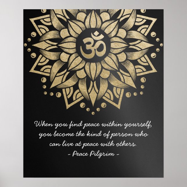 Yoga Meditation Instructor Gold Mandala Om Symbol Poster (Front)