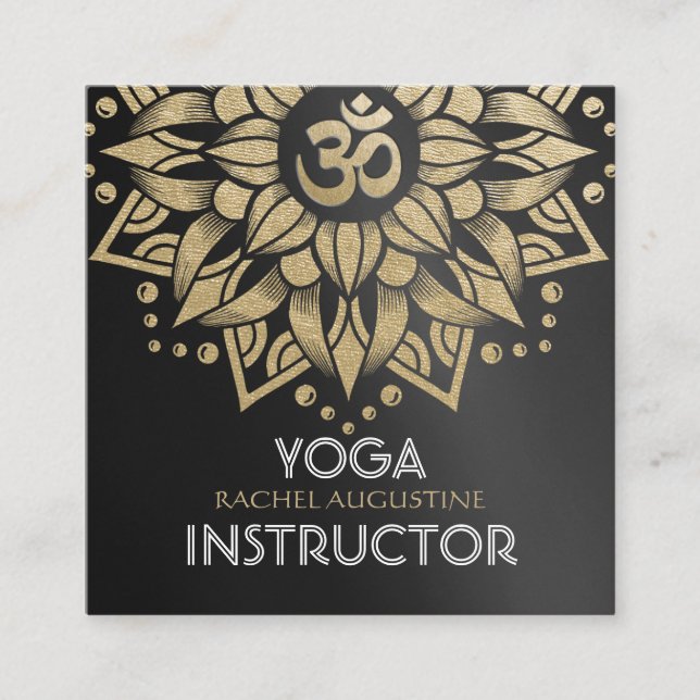 Yoga Meditation Instructor Gold Mandala Om Symbol Square Business Card (Front)