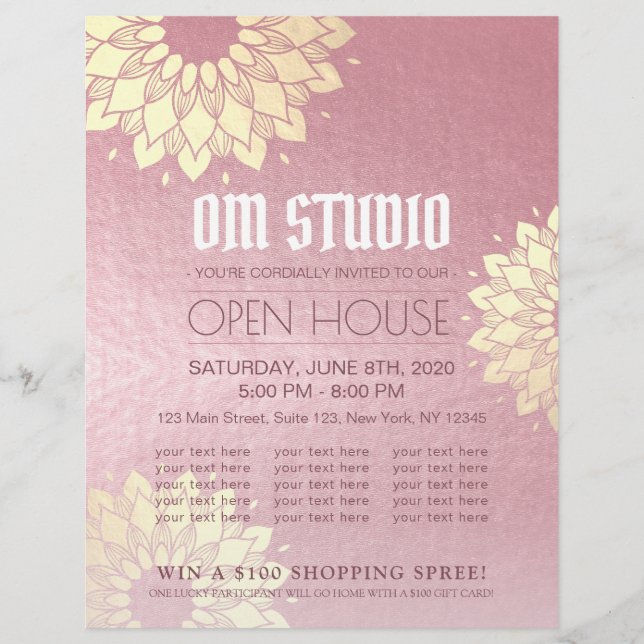 Yoga Meditation Instructor Gold Mandala Open House Flyer (Front)