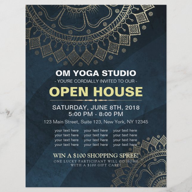 Yoga Meditation Instructor Gold Mandala Open House Flyer (Front)
