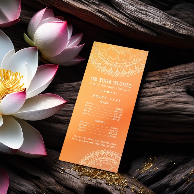 Yoga Meditation Instructor Gold Mandala Price List Rack Card (Creator Uploaded)
