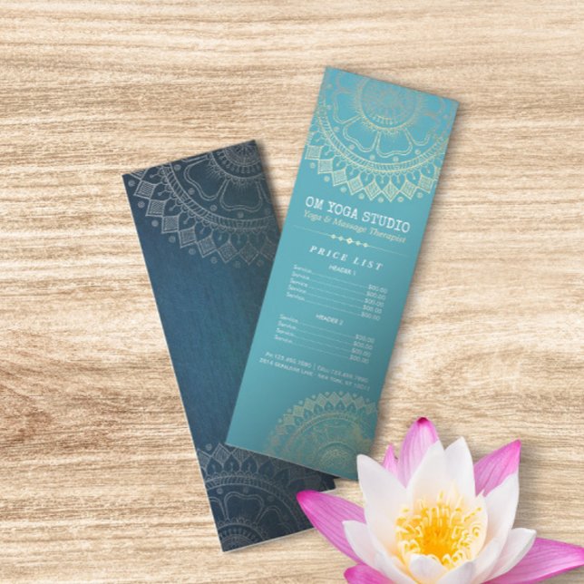 Yoga Meditation Instructor Gold Mandala Price List Rack Card (Creator Uploaded)