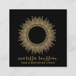 Yoga Meditation Instructor Gold Sun Mandala Square Square Business Card