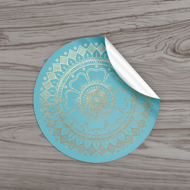 Yoga Meditation Instructor Green Blue Gold Mandala Classic Round Sticker (Creator Uploaded)