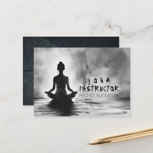 Yoga Meditation Instructor Lotus Pose Ink Painting Appointment Card (Front/Back In Situ)
