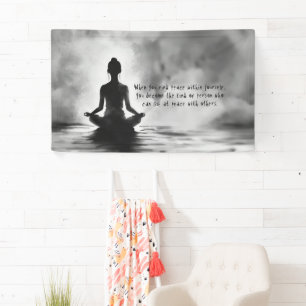 Yoga Meditation Instructor Lotus Pose Ink Painting Banner