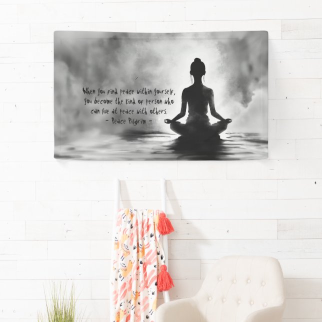 Yoga Meditation Instructor Lotus Pose Ink Painting Banner (Insitu)
