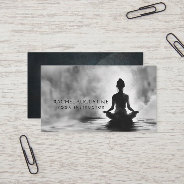 Yoga Meditation Instructor Lotus Pose Ink Painting Business Card (Front/Back In Situ)