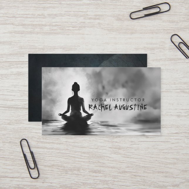 Yoga Meditation Instructor Lotus Pose Ink Painting Business Card (Front/Back In Situ)