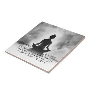Yoga Meditation Instructor Lotus Pose Ink Painting Ceramic Tile