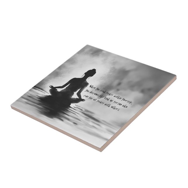 Yoga Meditation Instructor Lotus Pose Ink Painting Ceramic Tile (Side)