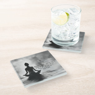 Yoga Meditation Instructor Lotus Pose Ink Painting Glass Coaster