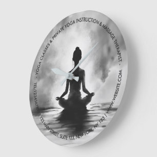 Yoga Meditation Instructor Lotus Pose Ink Painting Large Clock