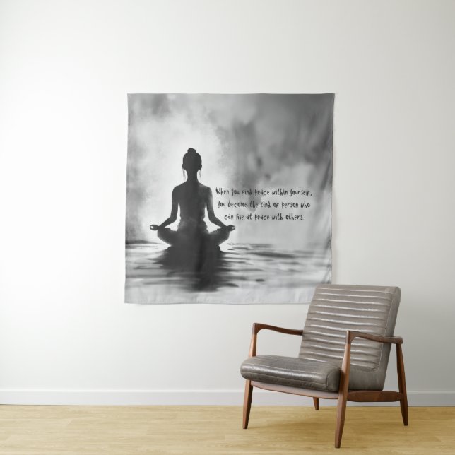 Yoga Meditation Instructor Lotus Pose Ink Painting Tapestry (In Situ)