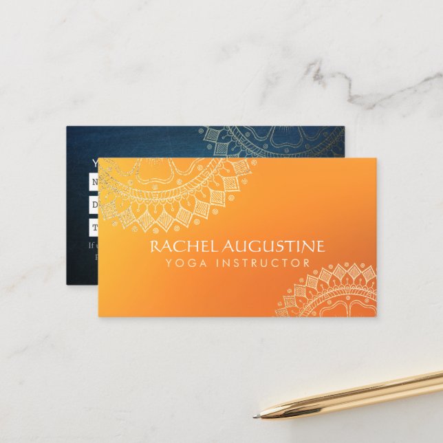 Yoga Meditation Instructor Orange Gold Mandala Appointment Card (Front/Back In Situ)