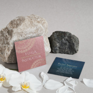 Yoga Meditation Instructor Pink Gold Foil Mandala Square Business Card